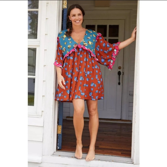 Anthropologie Dresses & Skirts - Anthropologie "Ruffled sleep Mini Dress" Floral Oversized S Ditsy Floral Beach